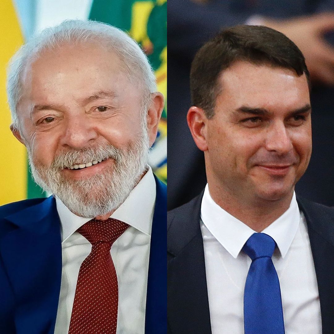 Lula, presidente do Brasil, e Flávio Bolsonaro, senador pelo Rio de Janeiro.