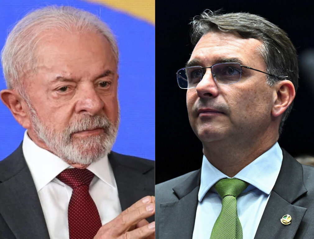 Montagem com imagens de arquivo do presidente Luiz Inácio Lula da Silva e o senador Flávio Bolsonaro.