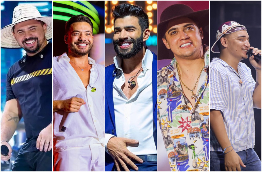 Montagem com imagens de arquivos de Xand Avião, Wesley Safadão, Gusttavo Lima, Nattanzinho Lima e João Gomes.
