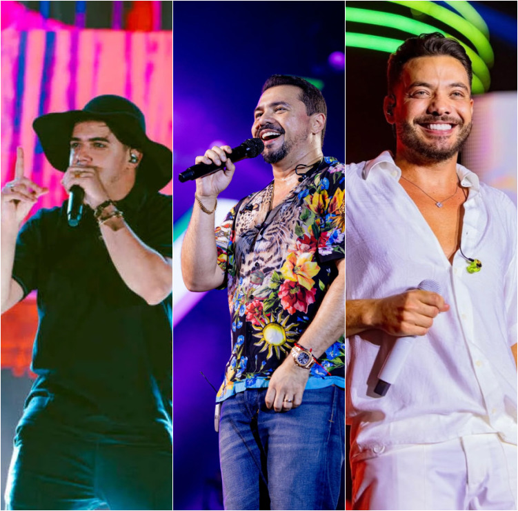 Montagem com imagens de arquivos de Natanzinho Lima, Xand Avião e Wesley Safadão.