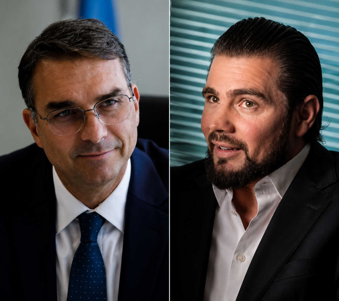 Montagem com imagens de Flávio Bolsonaro (PL), pré-candidato à presidência, e o banqueiro Daniel Vorcaro, do Banco Master.
