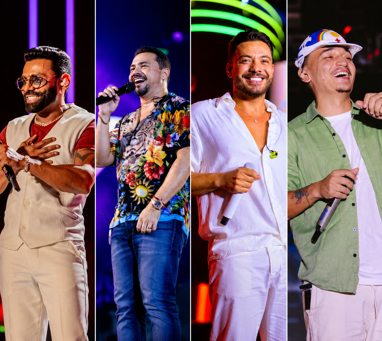 Montagem com fotos de arquivos de Pablo, Wesley Safadão, Xand Avião e João Gomes.