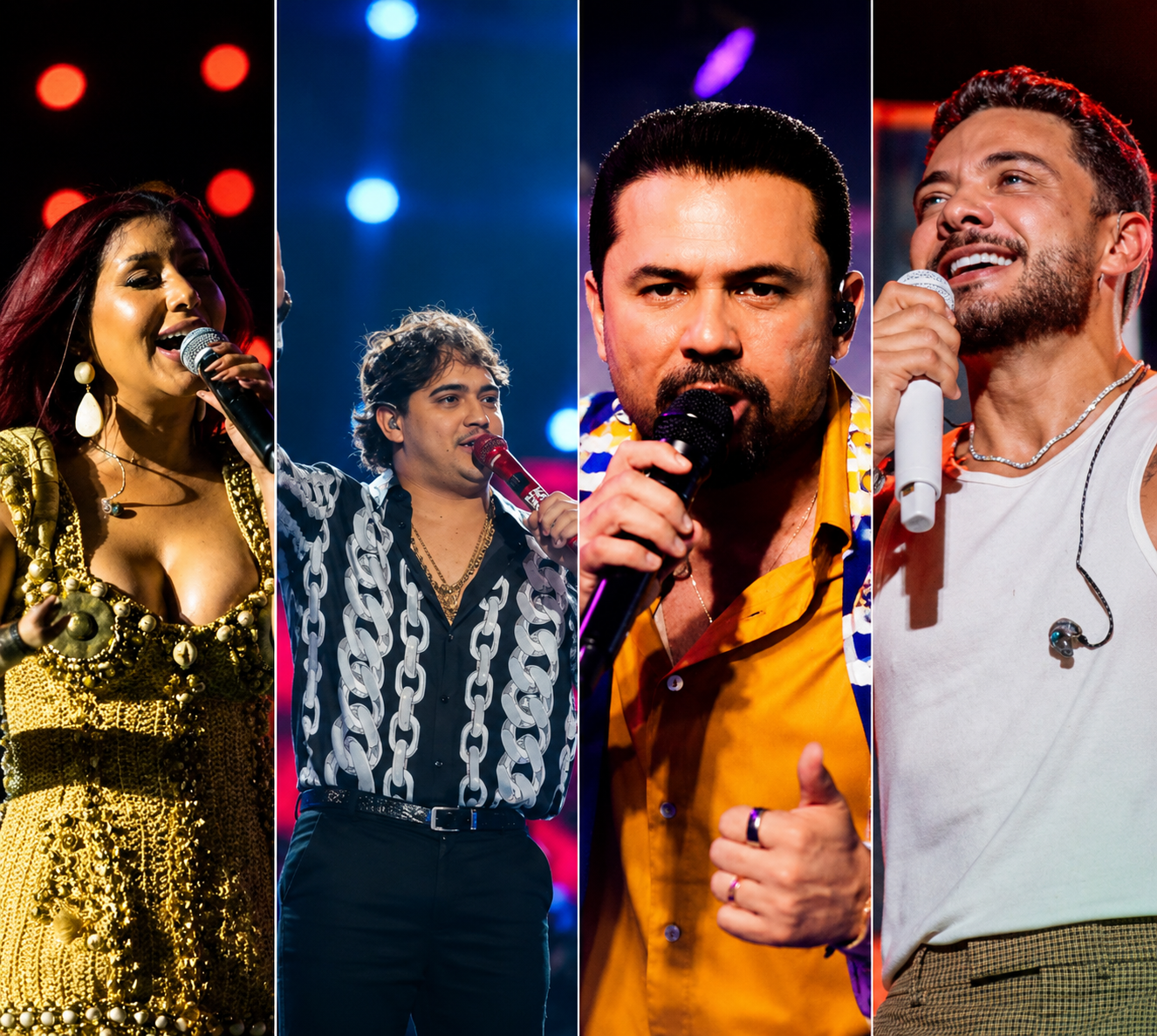 Imagens de arquivos dos artistas Priscila Senna, Natanzinho Lima, Xand Avião e Wesley Safadão.